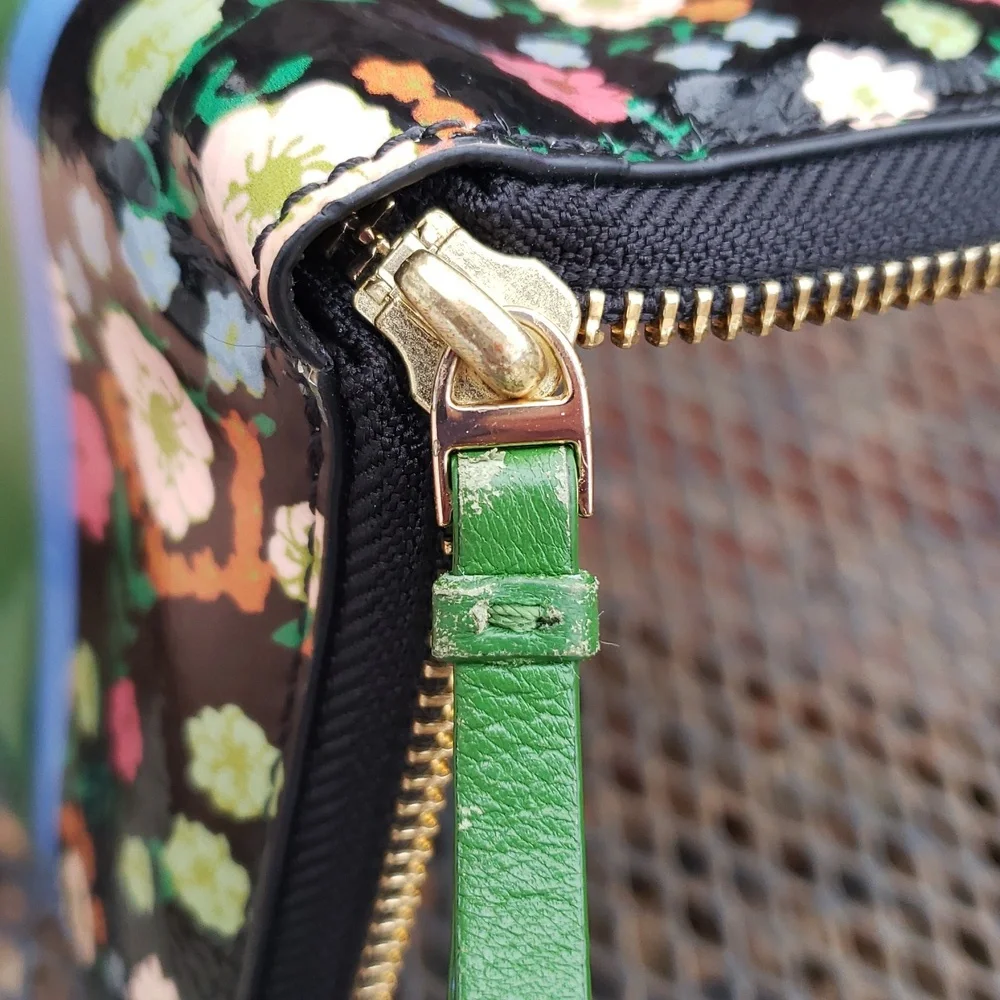 Tory Burch Vilette Patent Floral Leather Zip Around Compact Wallet Designer